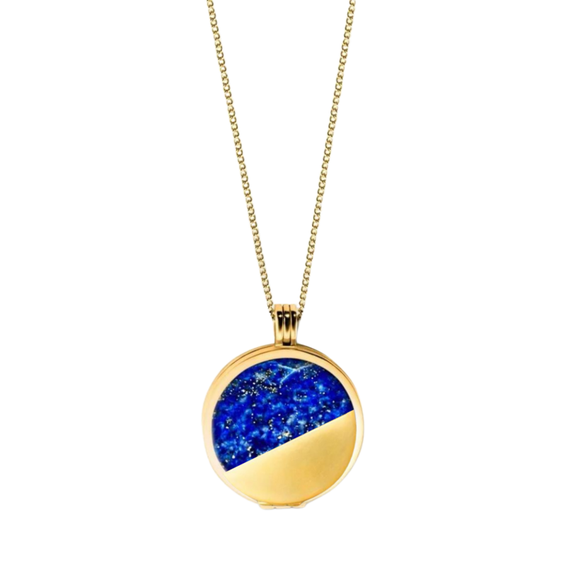 Digital memory half moon locket necklace