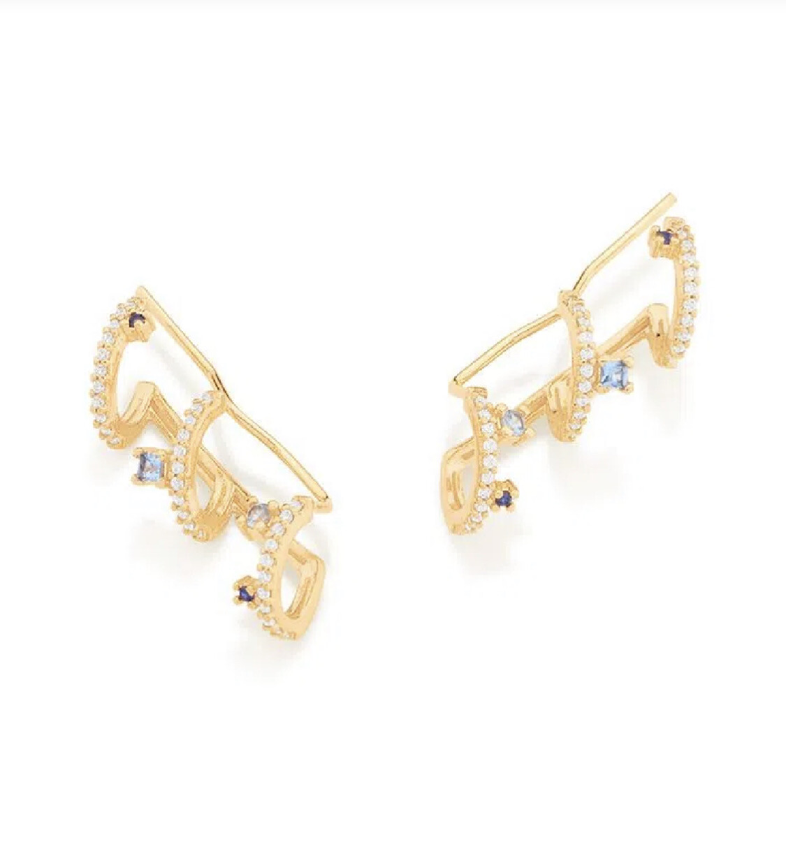 Gold-plated triple ear climber earrings with crystal and zirconia