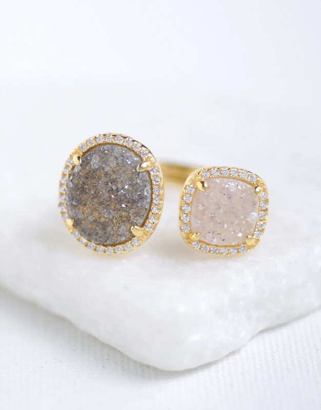 Glitter Druzy Oval and Cushion Ring
