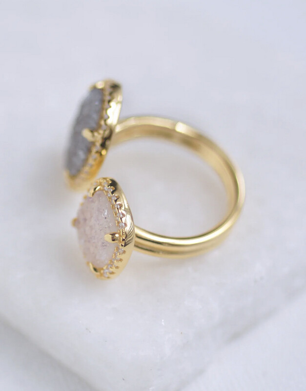 Glitter Druzy Oval and Cushion Ring