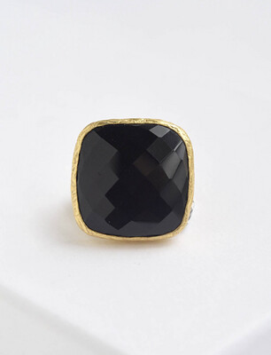 Cushion shape Black Onyx lapis ring