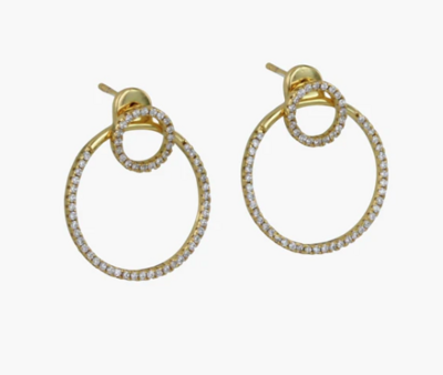 Gold plated circle ear jacket earring with zirconia
