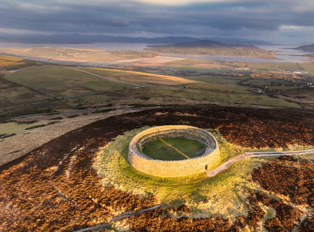 Equinox sunrise at the Grianan of Aileach in Burt, Inishowen, County Donegal.