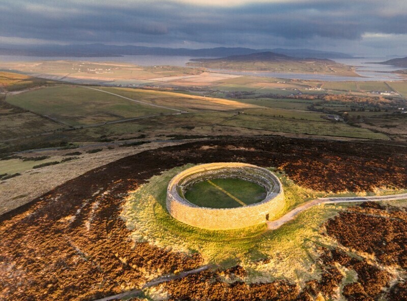 Equinox sunrise at the Grianan of Aileach in Burt, Inishowen, County Donegal.
