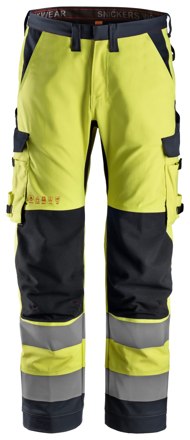 6361 Protecwork, Flammehemmende Arbeidsbukse med like benlommer, Klasse 2, FARGE: 6695 - High Visibility Yellow\Navy, STØRRELSE: STR: 44