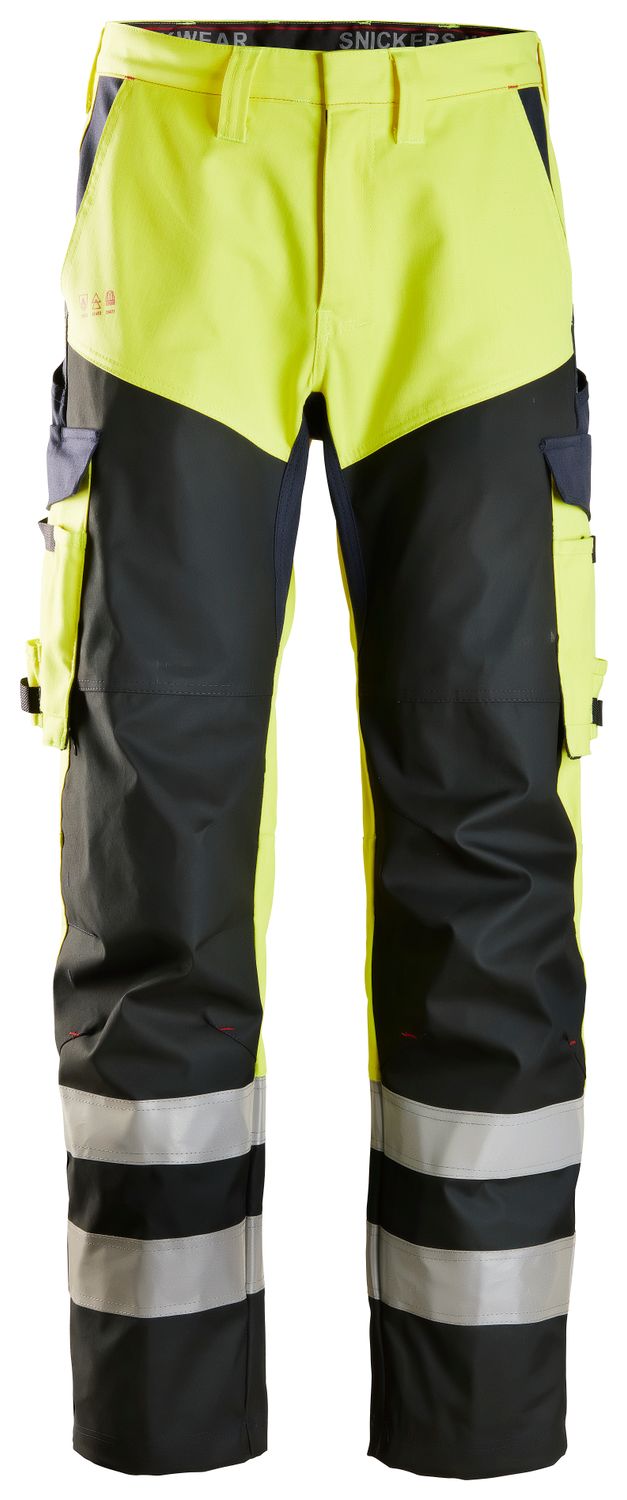 6365 ProtecWork, Flammehemmende Arbeidsbukse med lår- og leggforsterkning, Klasse 1, FARGE: 6695 - High Visibility Yellow\Navy, STØRRELSE: STR: 44