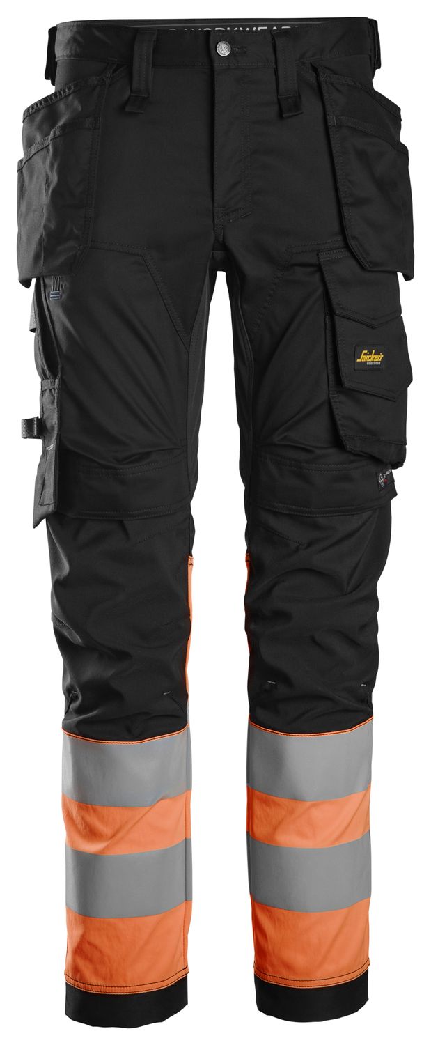 6234 High-Vis Stretchbukse med hylsterlommer,  Klasse 1, FARGE: 0455 -  Black\High Visibility Orange, STØRRELSE: STR: 44