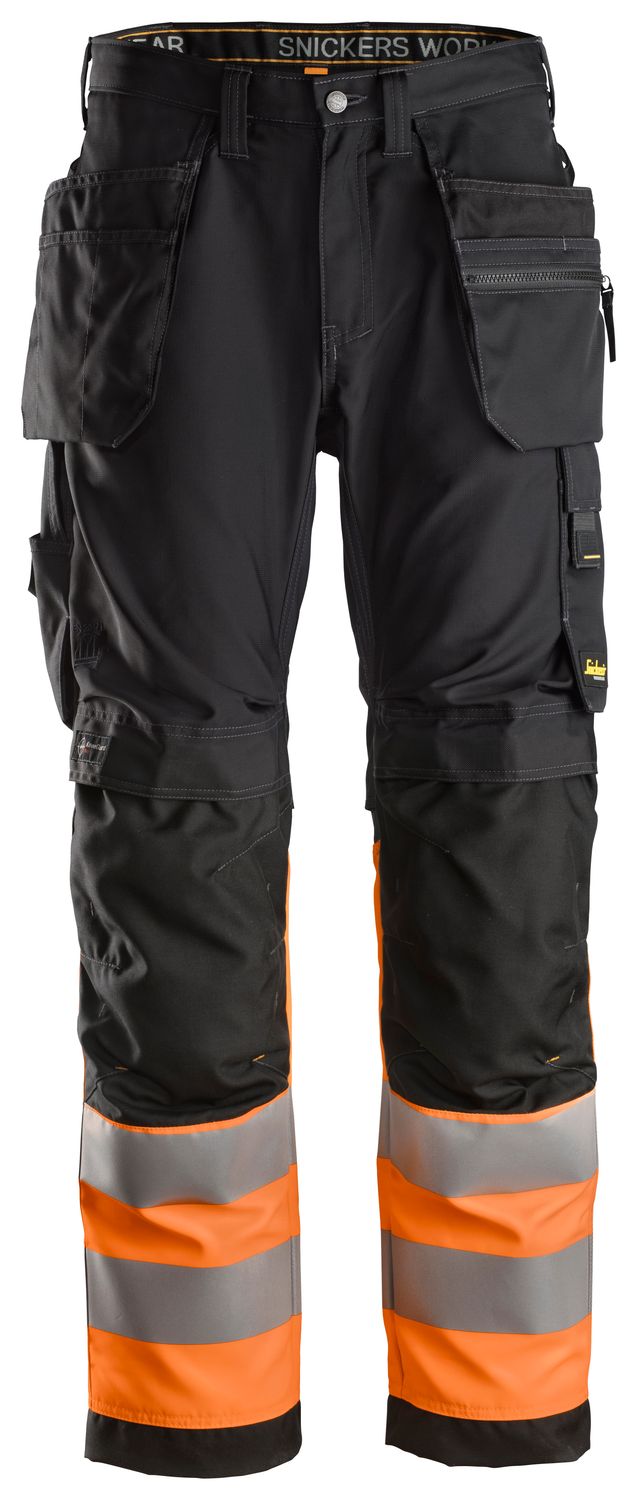 6233 High-Vis Arbeidsbukse+ med hylsterlommer, Klasse 1, FARGE: 0455 -  Black\High Visibility Orange, STØRRELSE: STR: 44