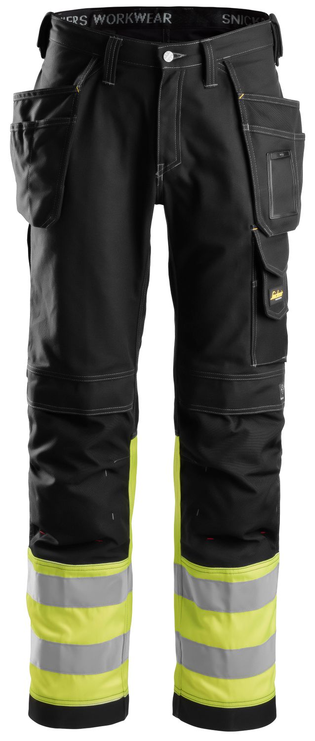 3235 High-Vis Bomullsbukse med hylsterlommer, Klasse 1, FARGE: 0466 - Black\High Visibility Yellow, STØRRELSE: STR: 42