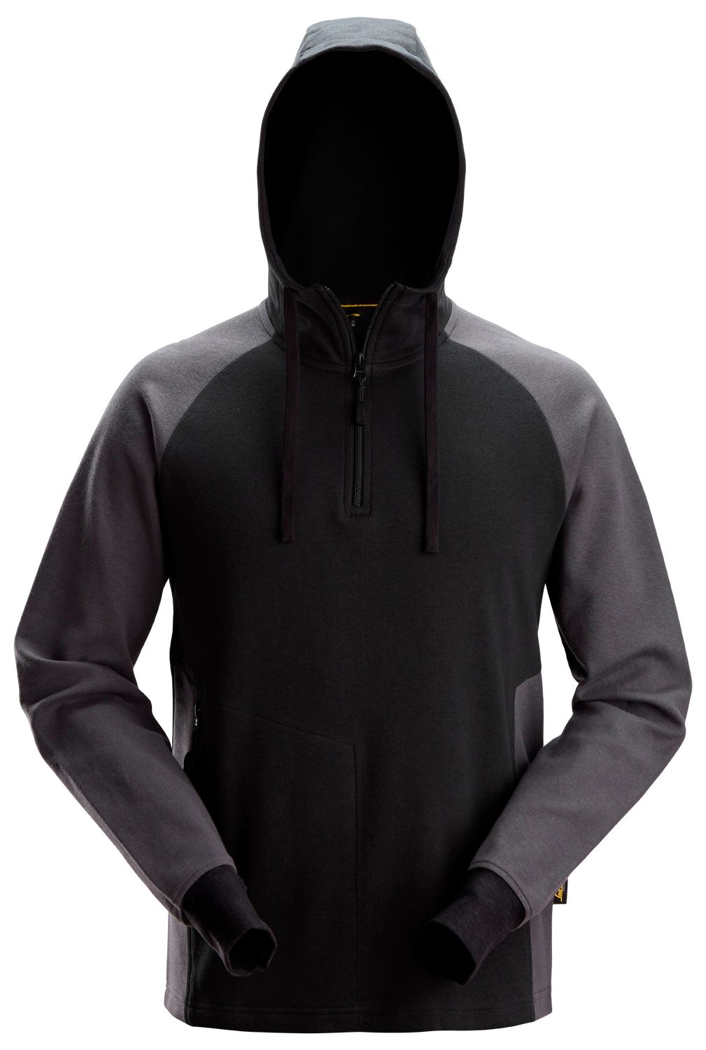 2842 Tofarget hettegenser med kort glidelås, FARGE: 0458 - Black\Steel Grey, STØRRELSE: STR: XS