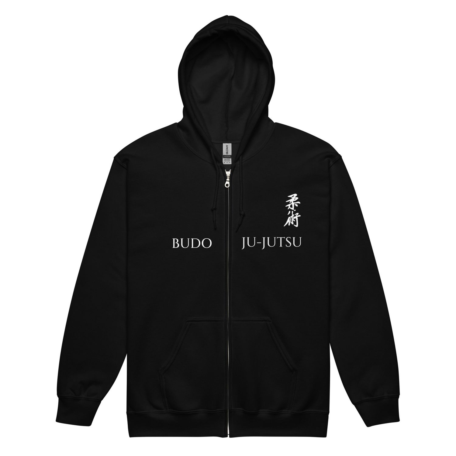 Sudadera unisex negra con capucha y cremallera