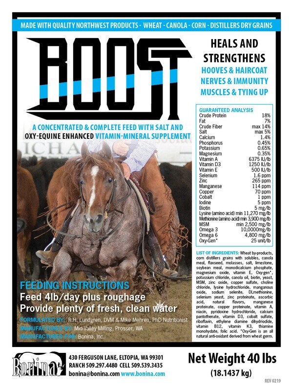 BOOST - a Concentrated & Complete Feed with Salt & Oxy-Equine Enhanced Vitamin-Mineral Supplement - 40lb Bag - 20-80 Feedings