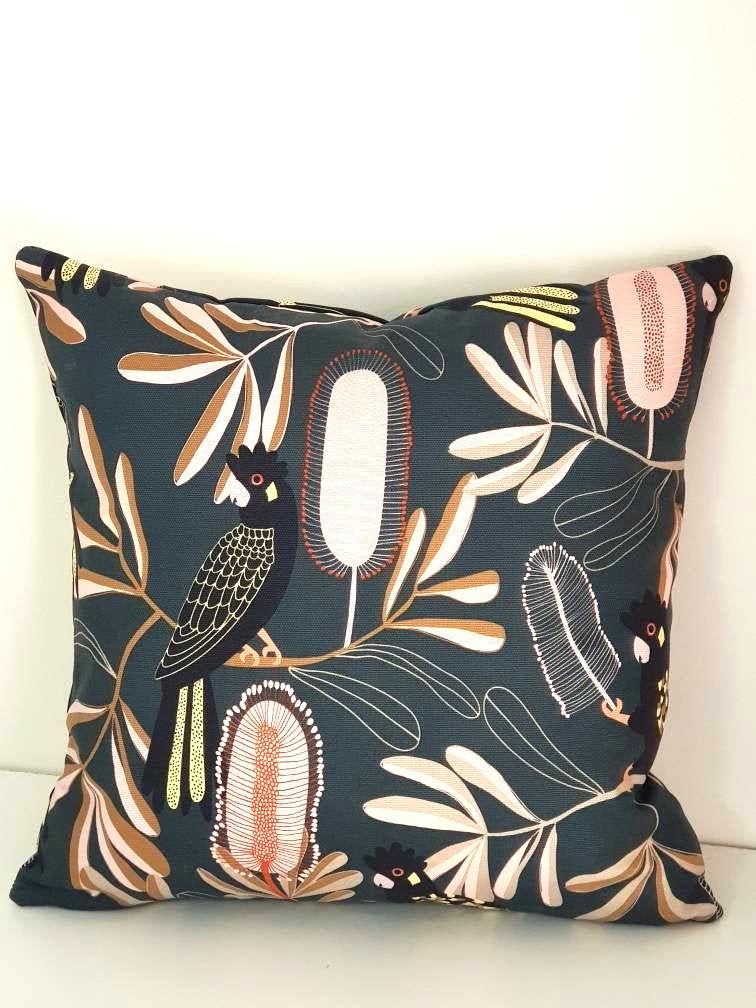 Black Cockatoo Cushion Cover 45/50 cm Handmade in Australia