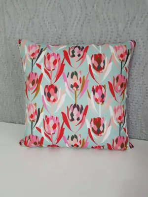 Aqua Protea Cushion Cover 45/50cm Handmade in Australia