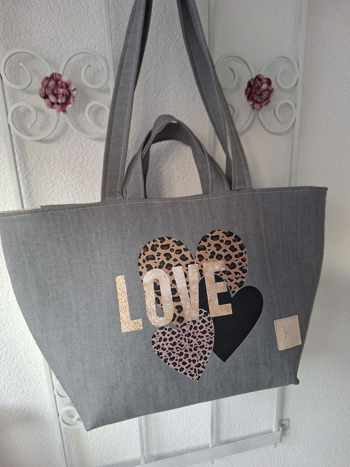 Shopper Jeans Dunkelgrau Love