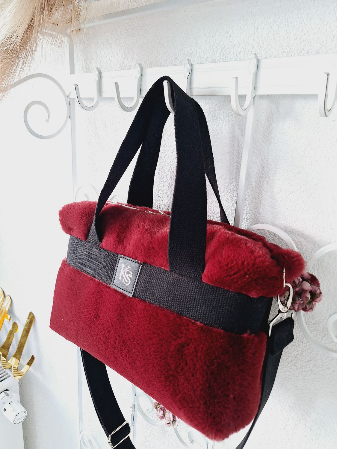 Boxybag Kunstfell Bordeaux