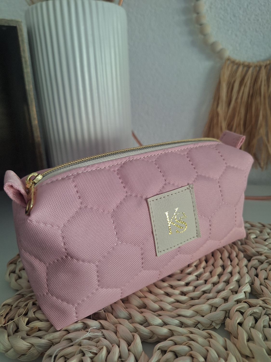 Kosmetiktasche Boxy Rosa / Gold