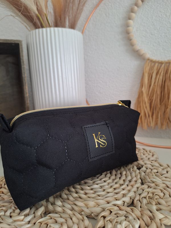 Kosmetiktasche Boxy Schwarz / Gold