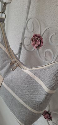 Hobobag Canvas Grau Streifen