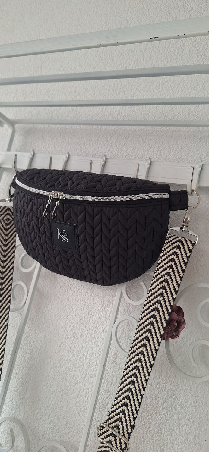 Bodybag Steppstoff Fischgrät Schwarz
