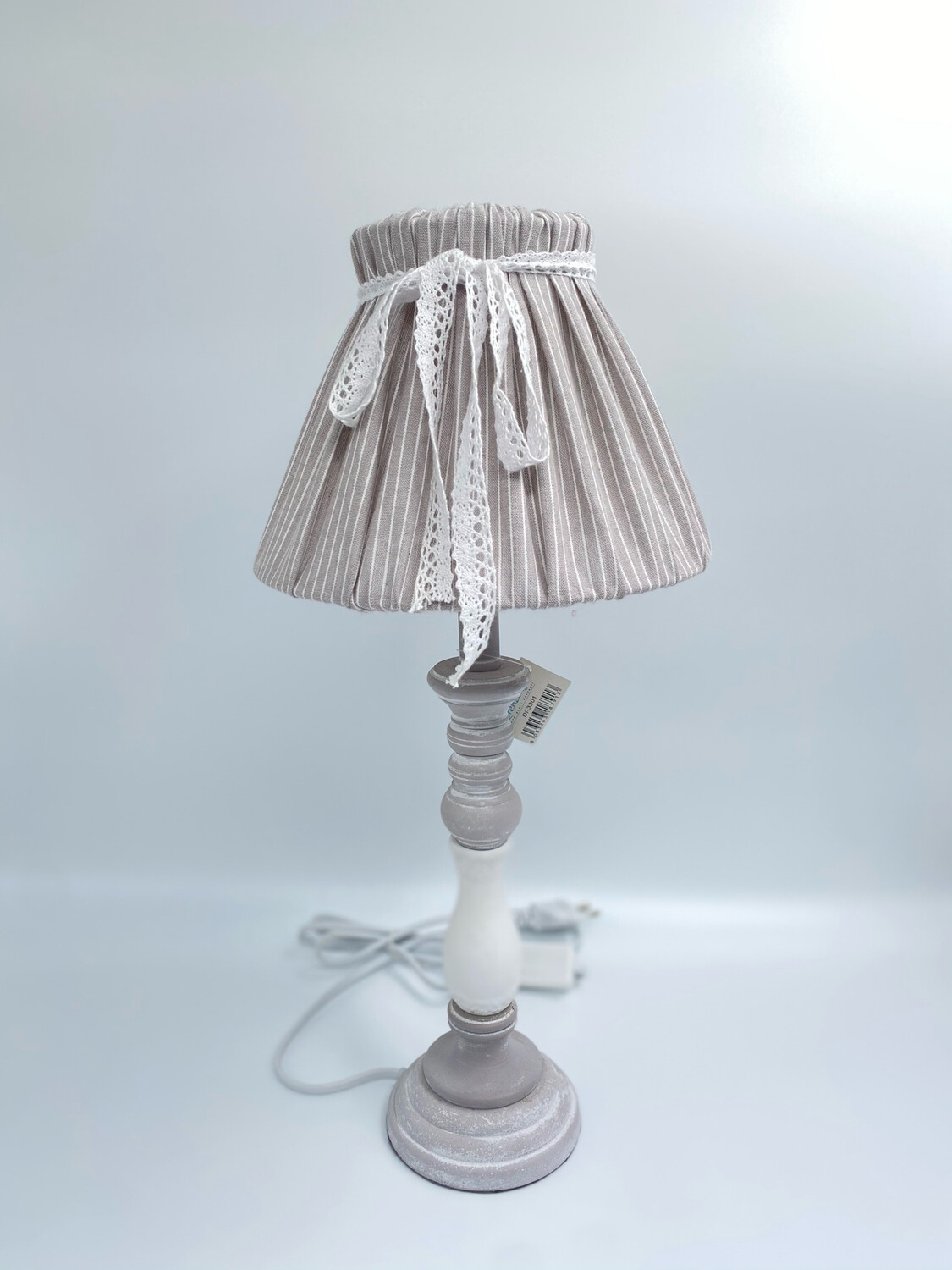 Lorenzon Gift Lampada Da Tavolo Grigia Con Cappello A Righe Decorato
