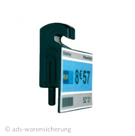 Regalhakensicherung mit Preisschild Regalhakensicherung mit Preisschild