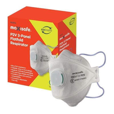 Maxisafe P2 3-Panel Flat fold Respirator with valve, Packet of 2