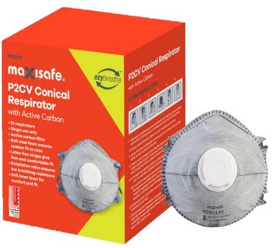 Maxisafe P2 Conical Respirator with Carbon and Valve, Box 10
