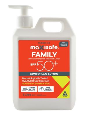 Maxisafe SPF 50+ Sunscreen Lotion, 1ltr pump
