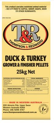 T & R Duck & Turkey Grower Finisher Pellets, 25kg