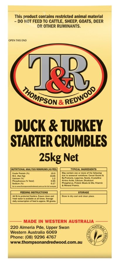 T & R Duck & Turkey Starter Crumble, 25kg