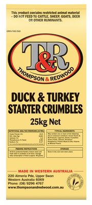 T & R Duck & Turkey Starter Crumble, 25kg