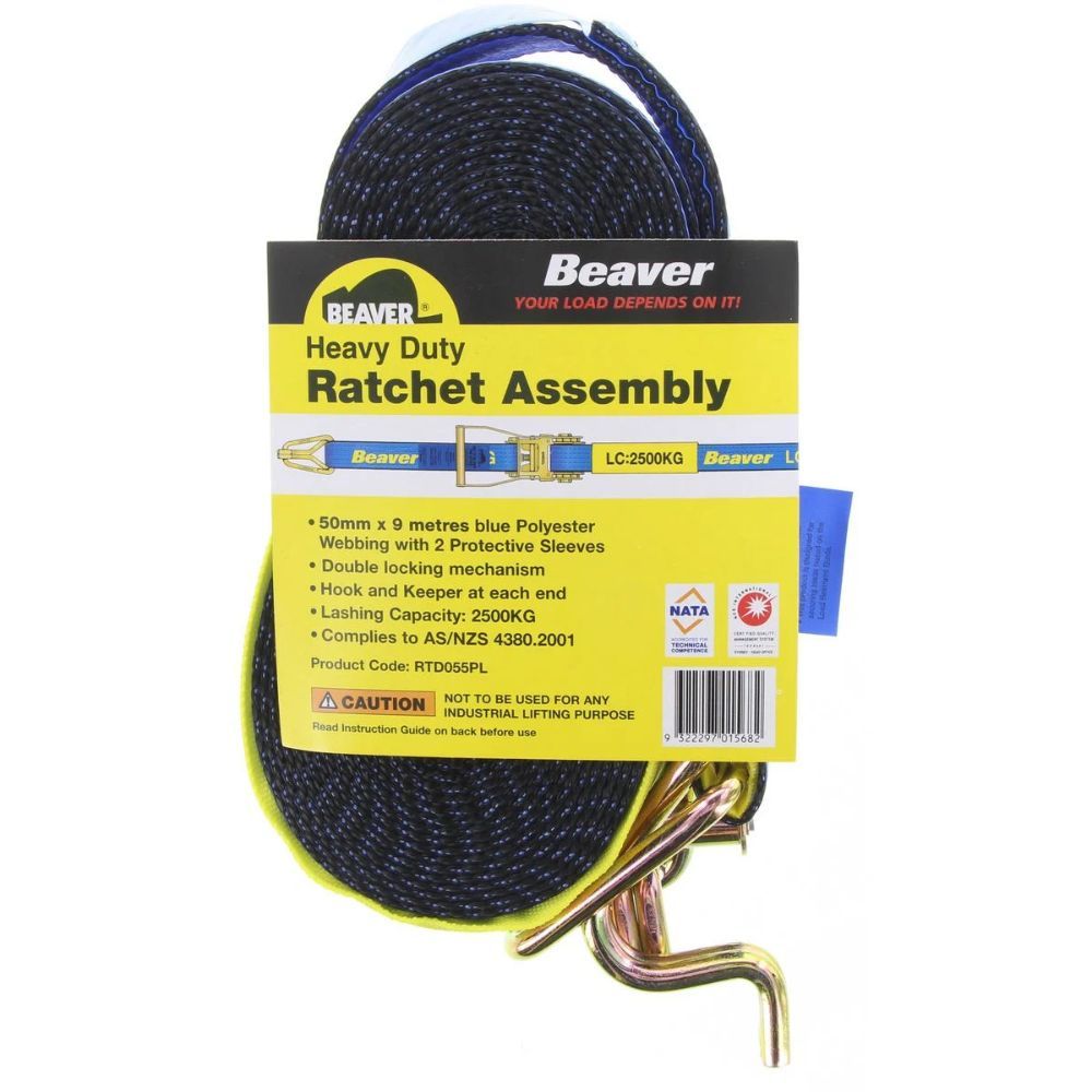 Beaver Heavy Duty Ratchet Strap 50mm x 9m 2500kg capacity - RTD055PL