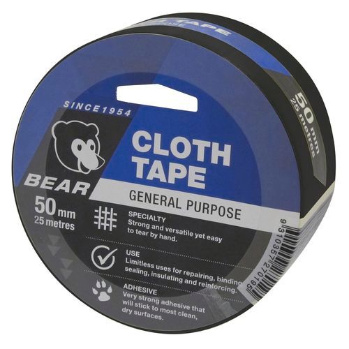 Cloth Tape, Various, Sizes: Black, 50mm x 25m