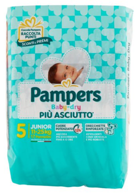 🧡 Pampers Baby-Dry 5 Junior 17 Pz