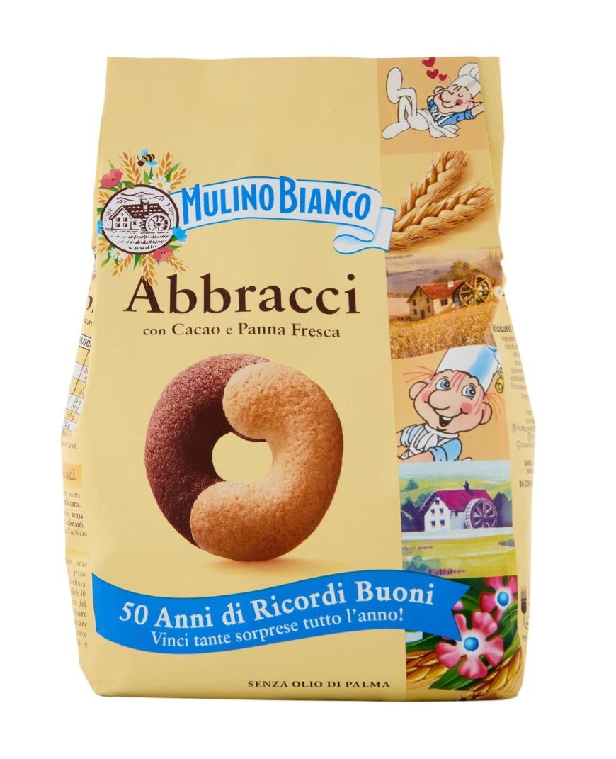 Mulino Bianco Abbracci Biscotti con Cacao e Panna Fresca 350g * Max Acquisto 8 Pezzi