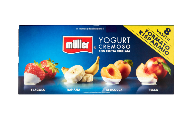müller Yogurt Cremoso con Frutta Frullata Fragola, Banana, Albicocca, Pesca 8 x 125 g