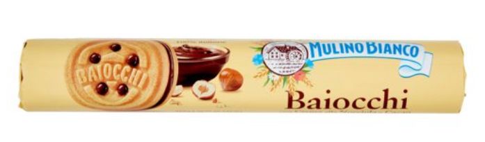 Mulino Bianco Baiocchi Biscotti Snack Farciti con Crema alla Nocciola e Cacao 168g