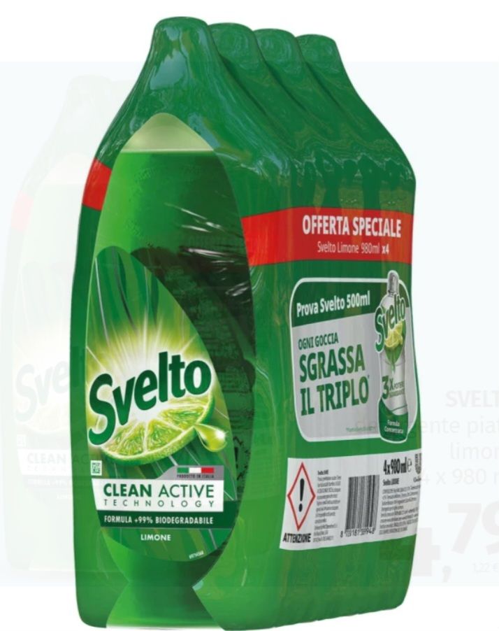 🧡 SVELTO  detergente piatti limone 4 x 980 ml * ACQUISTABILI 2 PZ