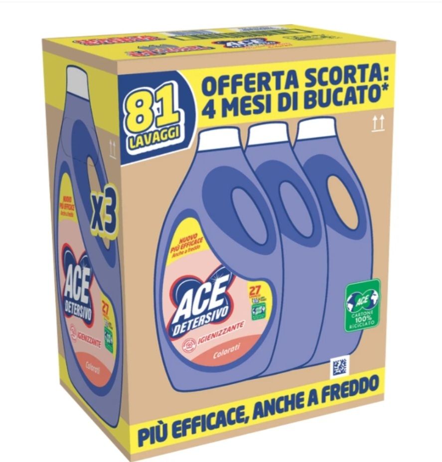 🧡 ACE  detersivo liquido per lavatrice x 3 vari 81 Lav