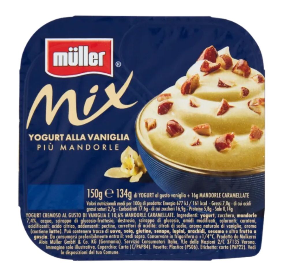 🧡 MULLER MIX Yogurt Bianco Più Mandorle alla Vaniglia 150g