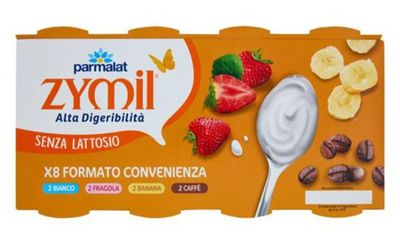 🧡 PARMALAT ZYMIL Alta Digeribilità Senza Lattosio Yogurt 2 Bianco, 2 Fragola, 2 Banana, 2 Caffè 8 x 125g