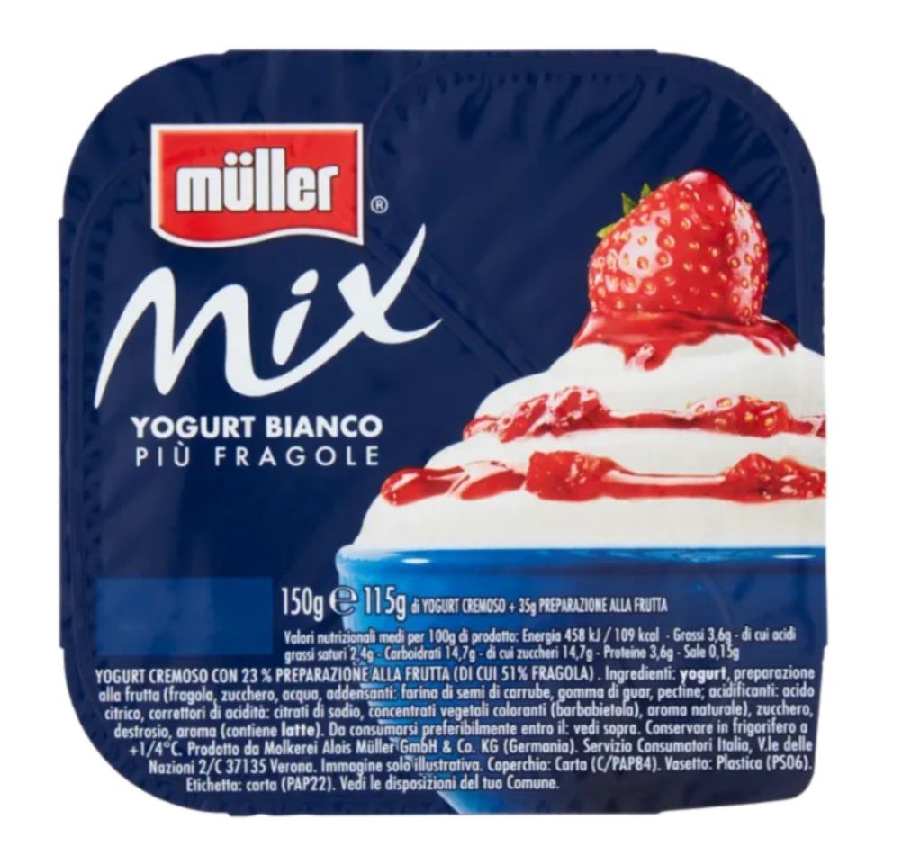 🧡 MULLER MIX Yogurt Bianco Più Fragole Vaschetta 150g