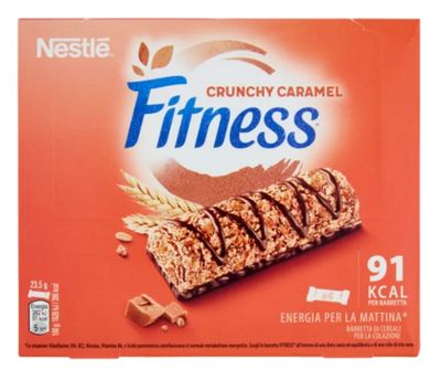 🧡 FITNESS Crunchy Caramel Barrette Cereali Integrali con Cioccolato e Caramello, 4 pezzi da 23,5g 