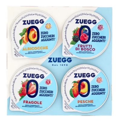 🧡 Zuegg Zero Zuccheri Aggiunti* Albicocche, Fragole, Frutti di Bosco, Pesche 4 x 20g