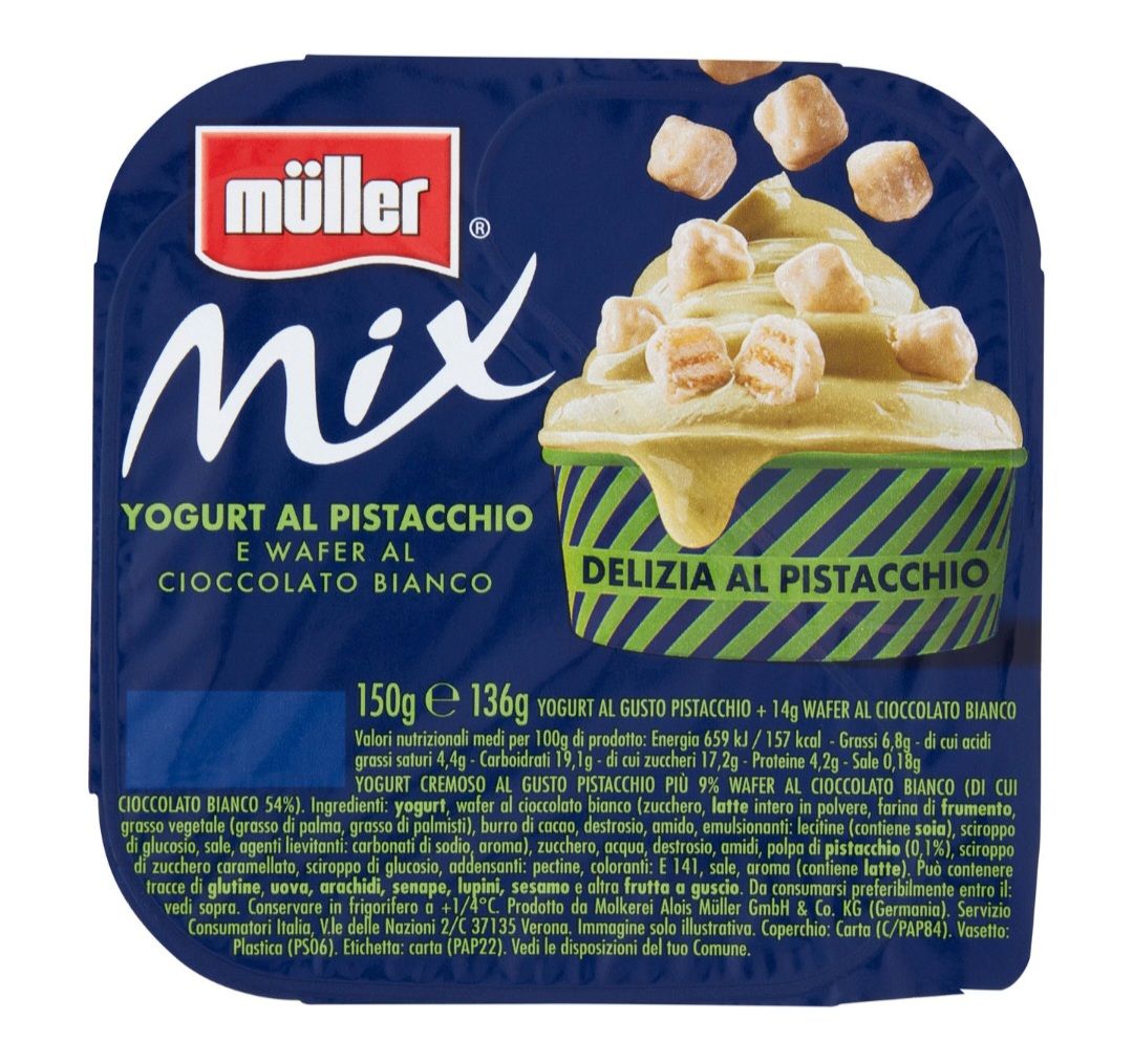 🧡 MULLER MIX Yogurt al Pistacchio e Wafer al Cioccolato Bianco 150 g