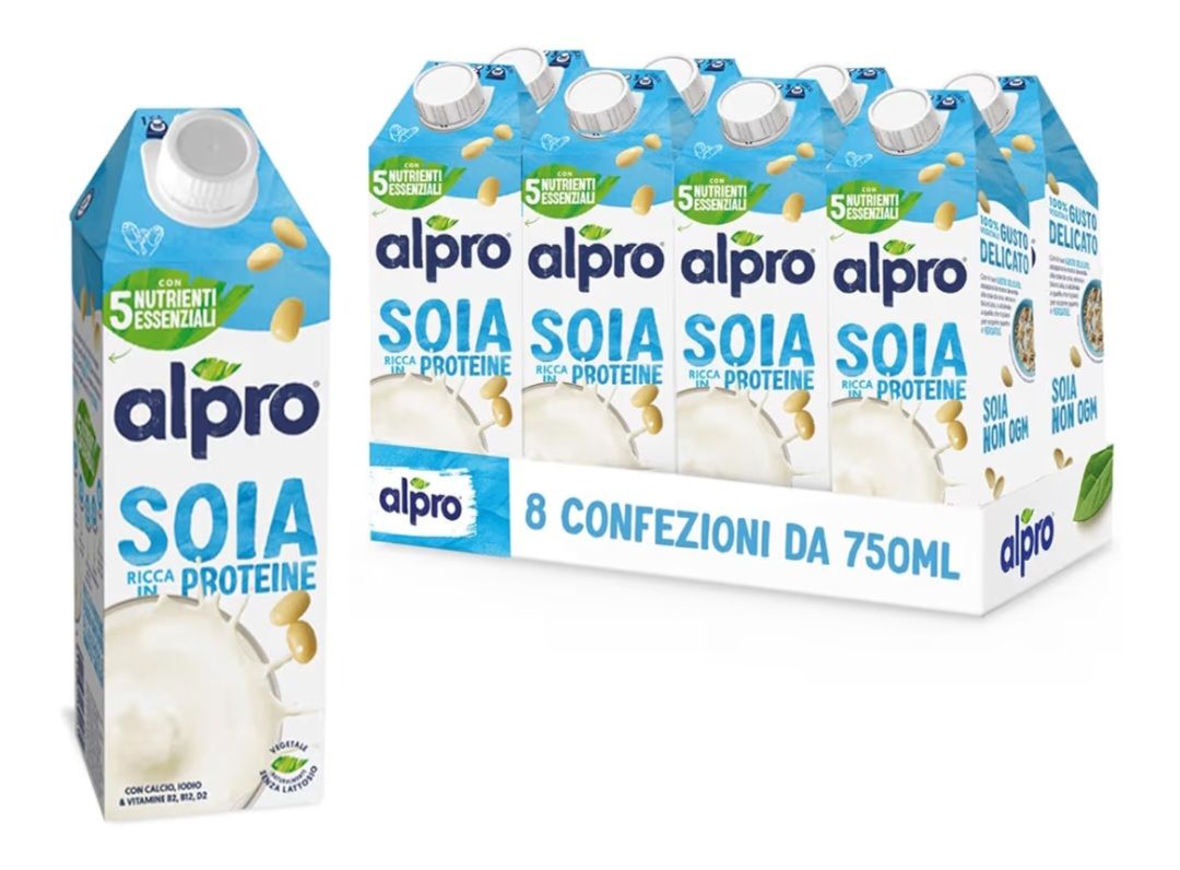 🧡 ALPRO CLASSICO, Bevanda alla SOIA, Alternativa Vegetale al Latte, Naturalmente Senza Lattosio, con vitamine B2, B12 e D2 - 8 x 750ml