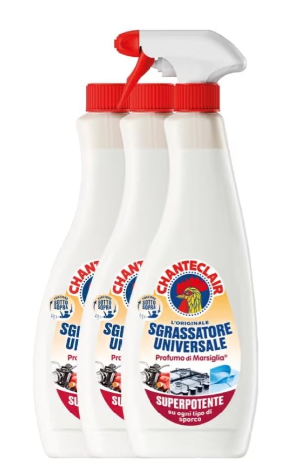 🧡 Chanteclair - Sgrassatore Universale, Superpotente, Profumo di Marsiglia, Formula Originale - 1 Spray + 2 Ricariche da 700 ml