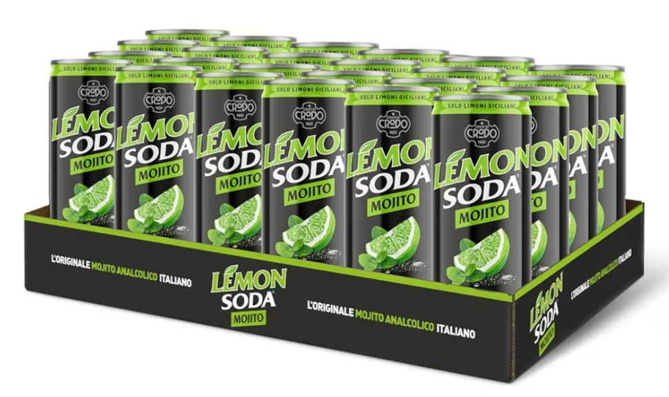 🧡 Lemonsoda | Mojito Soda, 24 Lattine da 33 cl, Originale Mojito Analcolico Italiano, Gusto di Menta Fresca e Lime