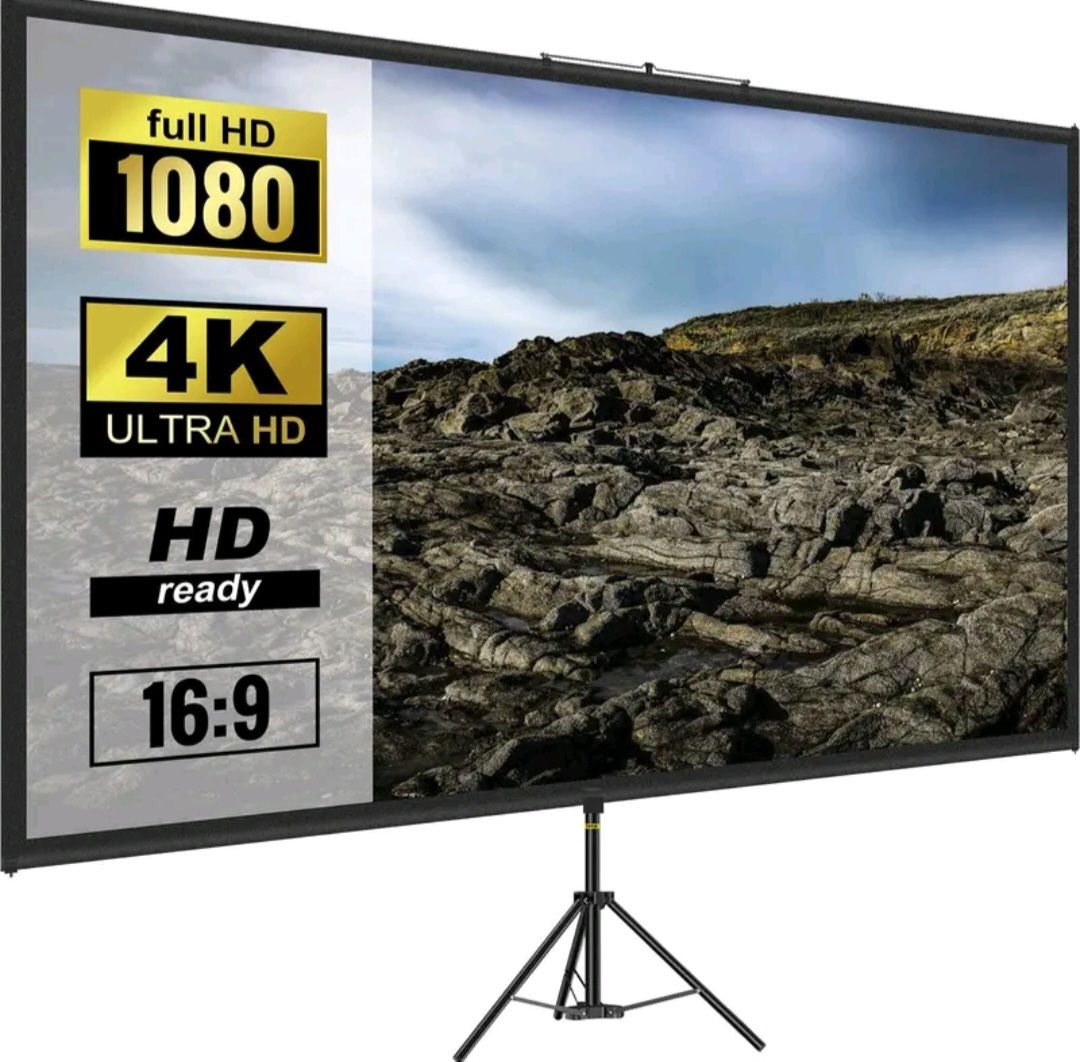 🧡 Schermo del proiettore con treppiede e supporto, 80 inch (16:9), schermo per proiezione 4K HD, anti-piega, altezza regolabile, portatile, per uso interno ed esterno